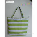 The Fresh Green and Pure White Stripe 600D Polyester Hand Bag with Zipper-Top